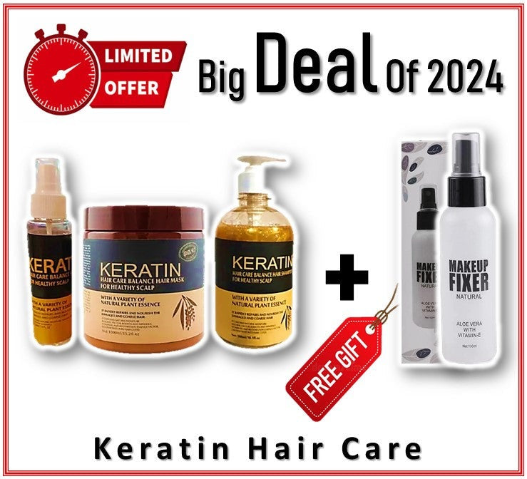 Keratin Hair Mask | Shampoo | Hair Serum+ Free Makeup Fixer